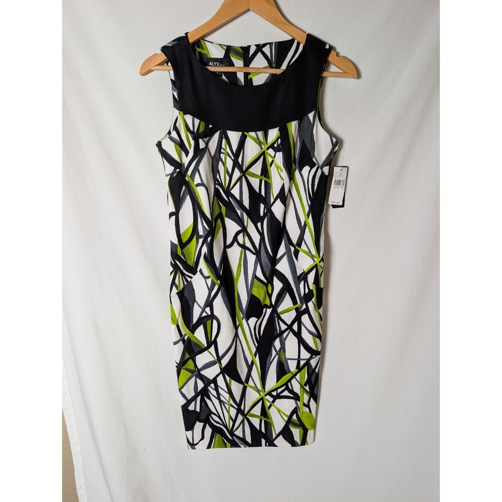 NWT Green Black And White Artsy Lines Alyx Tank Dress Sz 4
